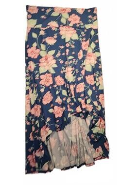 Lularoe Olivia High Low Hem Floral Blue Maxi Skirt Size 3XL